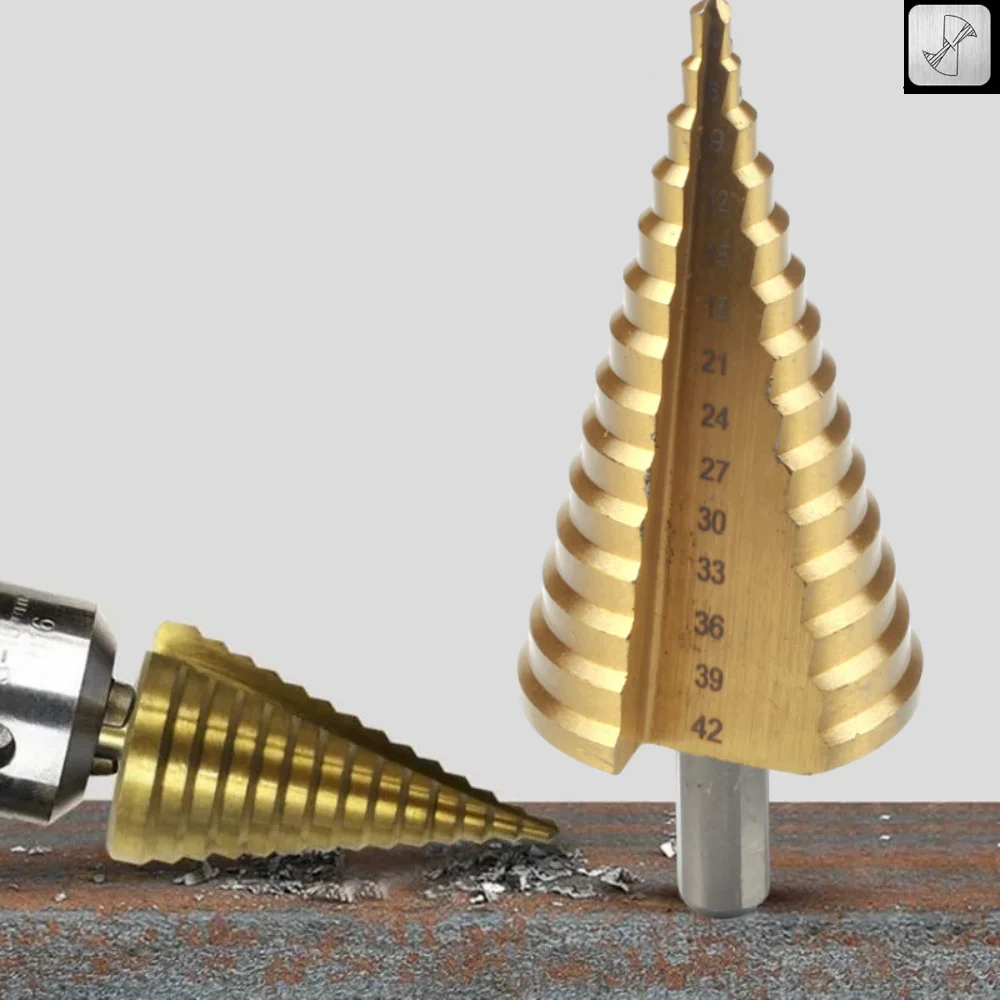 Dtacke 3pc 1/4" Hex Shank Titanium Coated HSS Steel Step Drill Bit Cone