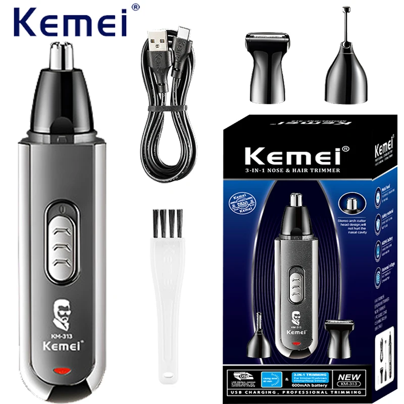 KEMEI Professional Electric Nose Hair Trimmer 3 In 1 Sideburns Knife Head Eyebrow Trimming Nose Hair Shaver