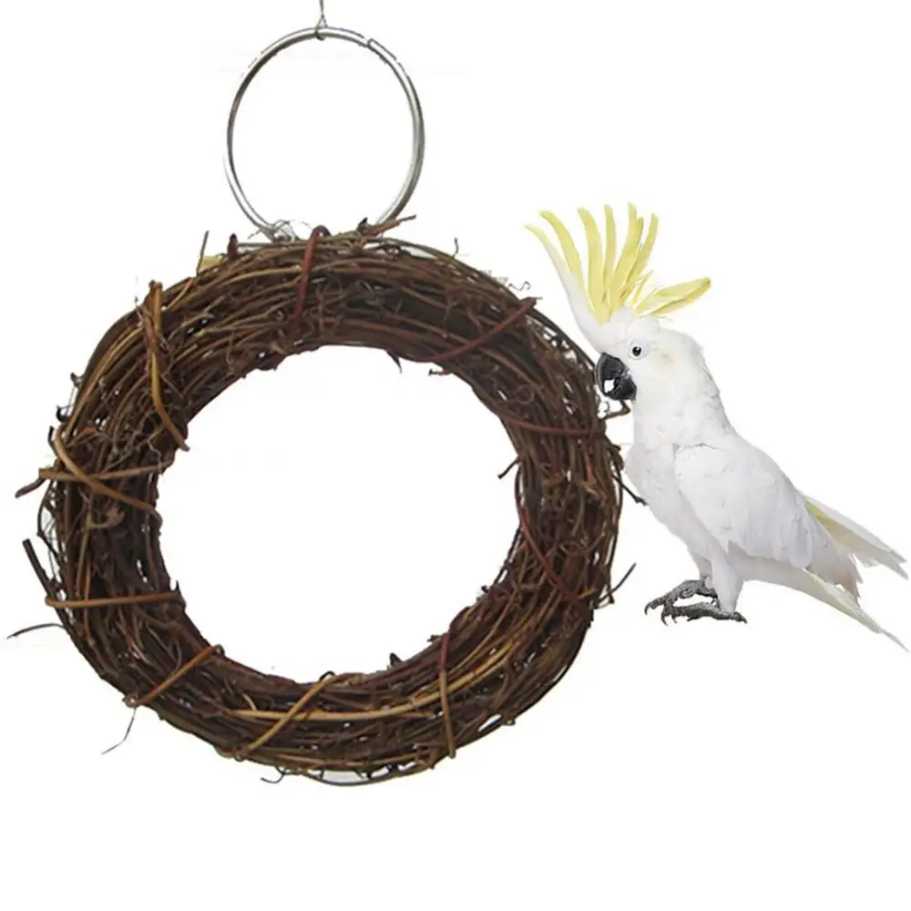 

Toy Rattan Hanging Fashion Classic Retro Style Birds Parrot Macaw Hoop Cage Climb Swing Chew Bite Ring Round Grass Woven Stand