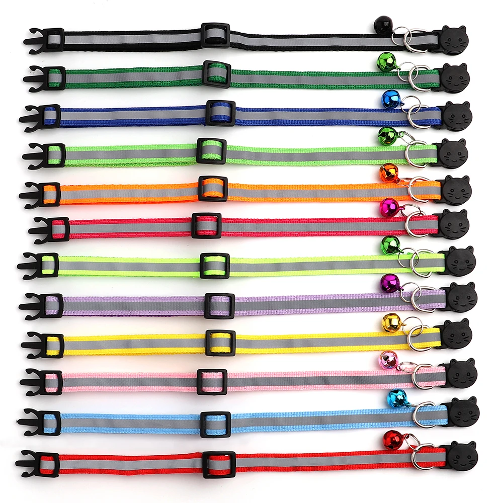 Customized Reflective Cat Collar with Free Engraved ID Nameplate, Bell & Anti-Lost Design