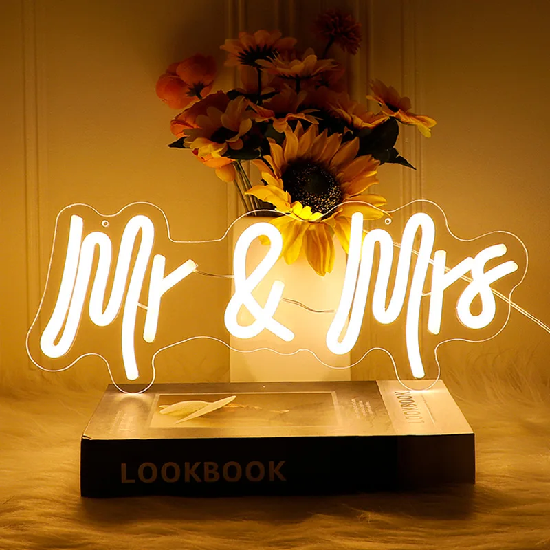 

Mr&Mr English Light-Emitting Font Led Neon Sign Wedding Statement Decoration Bedroom Wall Decoration Atmosphere Modeling Light