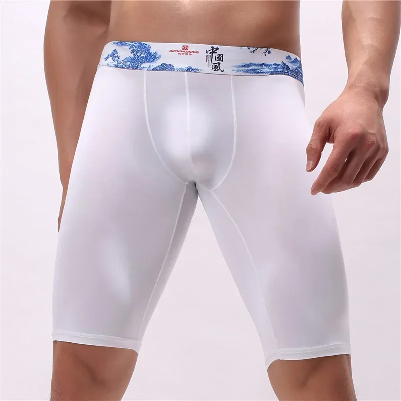 Long BoxerShorts Men Underwear Fashion Solid Underpants Sleep Bottoms  Boxer Knee Length Shorts Sexy Low Waist Shapewear