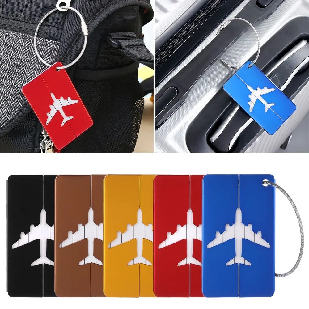 Travel Luggage Tags Aluminium Reusable Metal Name ID Card Suitcase Labels With Ropes Bag Tag Stainless Steel Loop Luggage tag holder
