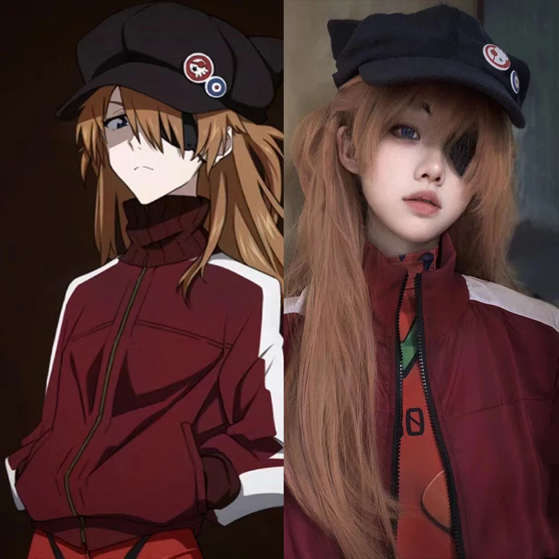 

Japanese New Anime Cute Cat Ears Asuka Langley Soryu Cosplay Cotton Hat Adult Girls Baseball Cap Badge Prop Party Accessories