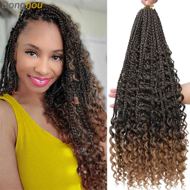 Goddess Box Braids Crochet Hair Curly Ends 14 24 Inches Boho Box Braids  Ombre Braiding Hair