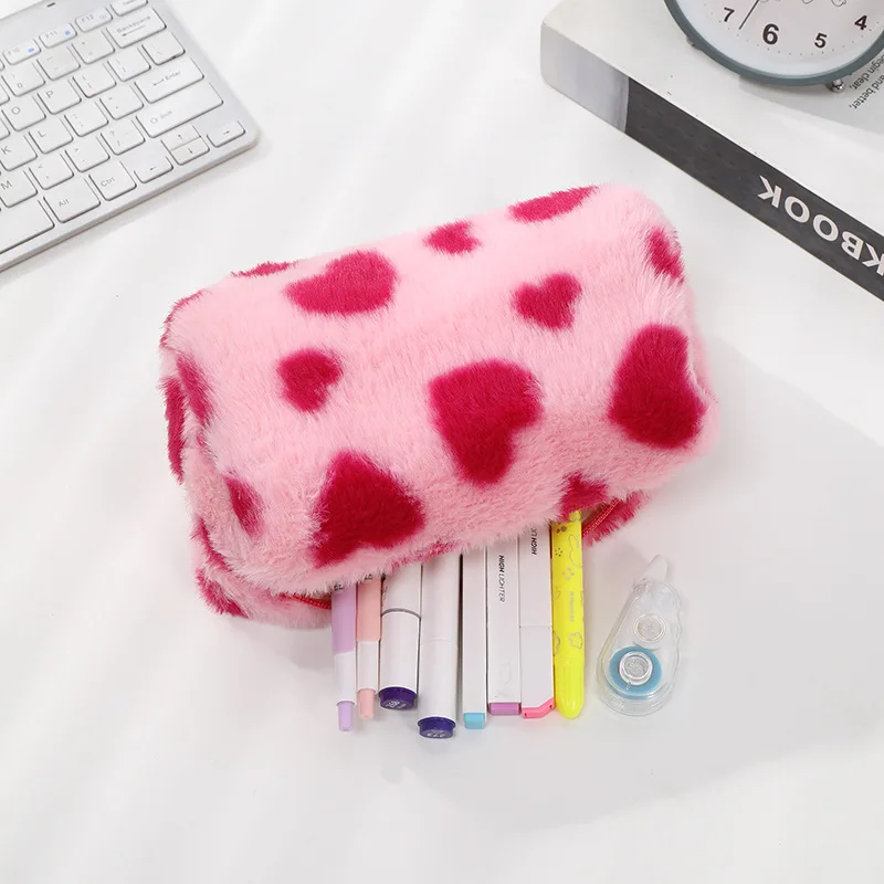 Cute Love Plush Cosmetics Makeup Bag, Large Capacity Storage Bag, Student Pencil Case, Change Daily Storage Pouch, Travel Pocket