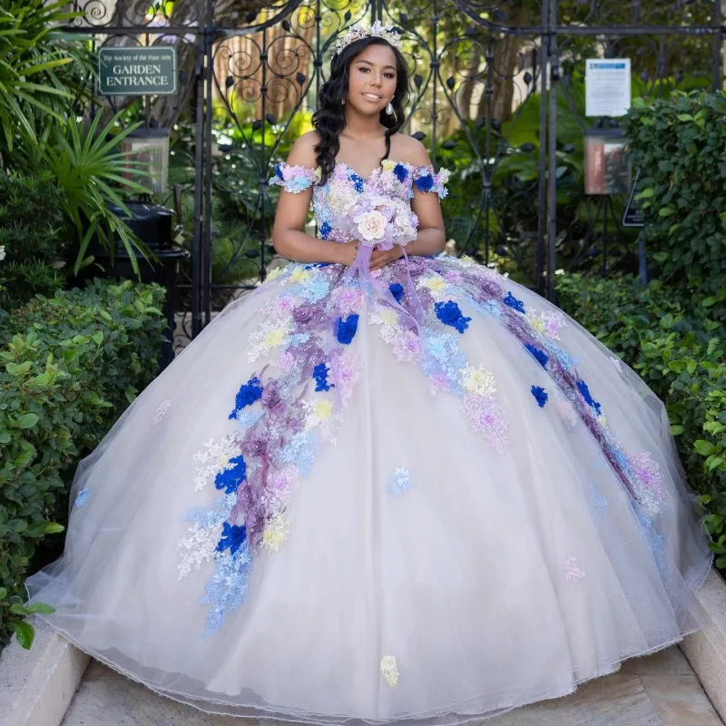 

2024 Mexican Sexy Off the Shoulder Quinceanera Dresses with 3D Floral Applique Vestidos XV Años Sweet 16 robe de soirée