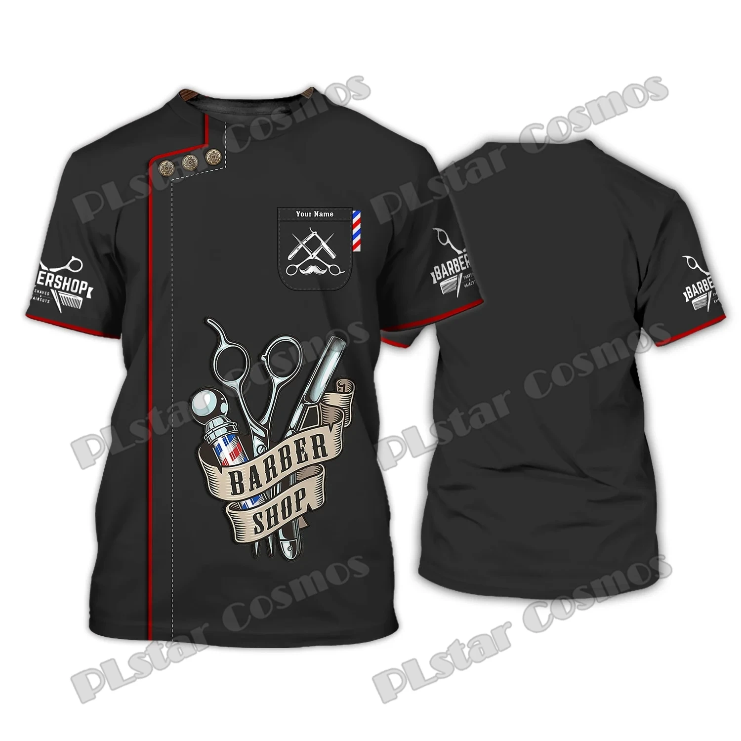 Haircut & Shaves Barber Shop T-Shirt Barber Custom Name 3D-gedrucktes Herren-T-Shirt Sommer Unisex Casual Tee [Nicht-Arbeitskleidung] DW224 – Detail 12