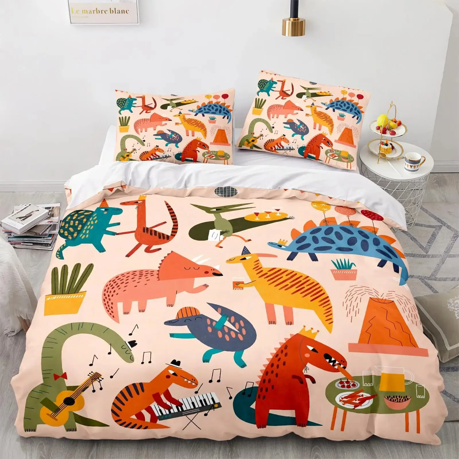 thumbnail image 1 of Juego de cama con funda de dinosaurio 3D, juego de 3 piezas con dibujos de animales, 1 funda de cama, juegos de edredón tamaño queen, 1 of 4