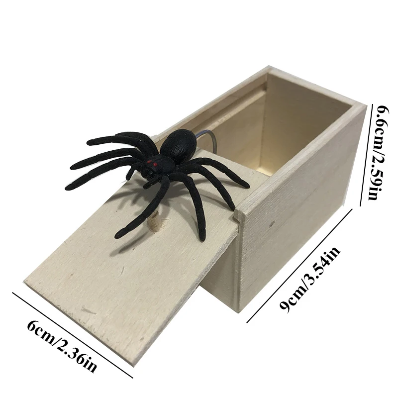 Funny Mischievous Toys Scare Wooden Box Prank Spider Hidden In Case Interesting Halloween Play Trick Joke Props Surprising