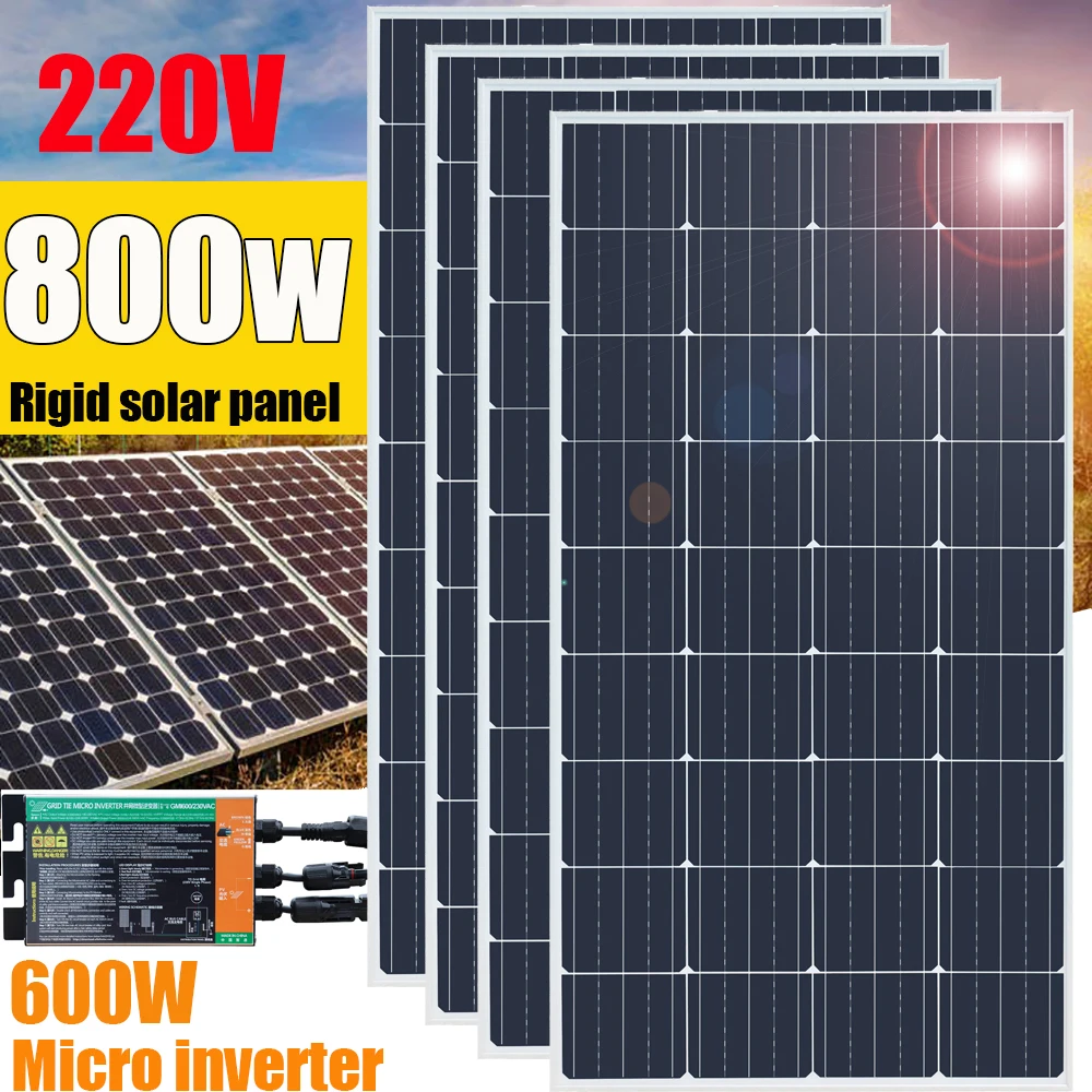 800w 600w rigid solar panel plug and play 220v home system with EU socket  micro inverter house roof balcony EU warehouse ship - AliExpress