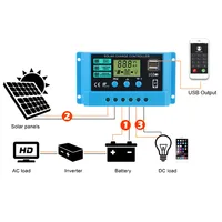 Régulateur de Charge solaire automatique 30A, écran LCD, double chargeur USB, sortie 5V, contrôleur solaire, chargeur de batterie PWM 12V/24V universel 3