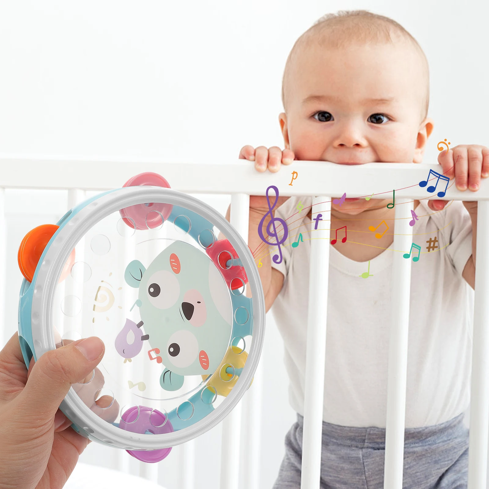 Hand Tambourine Plastic Hand Held Bells Rattle Ball Percussion Kids Toy Musical Instrument Educational Drum