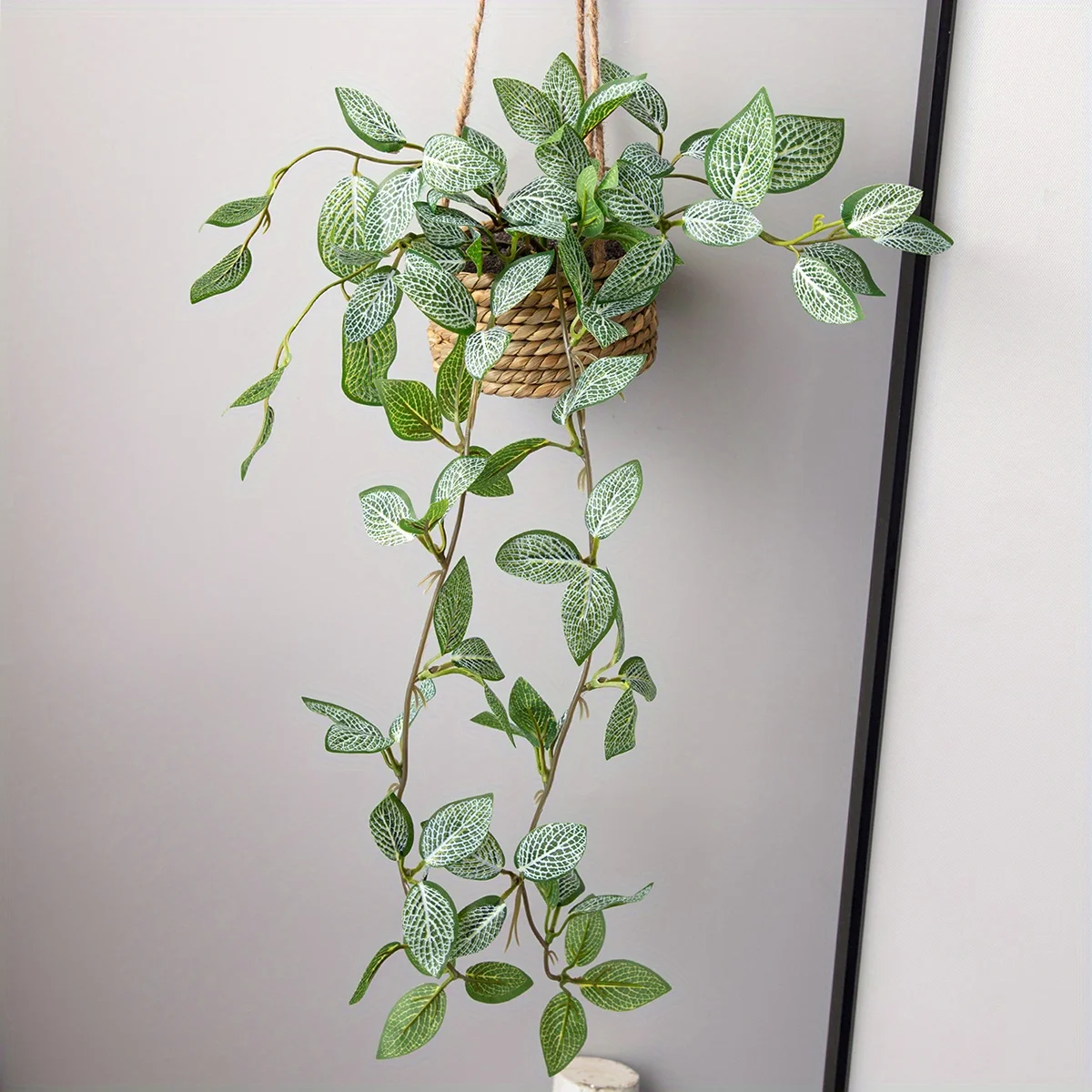 XIYA FLOWER Artificial Hanging Grass Potted Plant Zebrina Peperomia Fittonia Artificial Plant PE Material Home Garden Decor 5