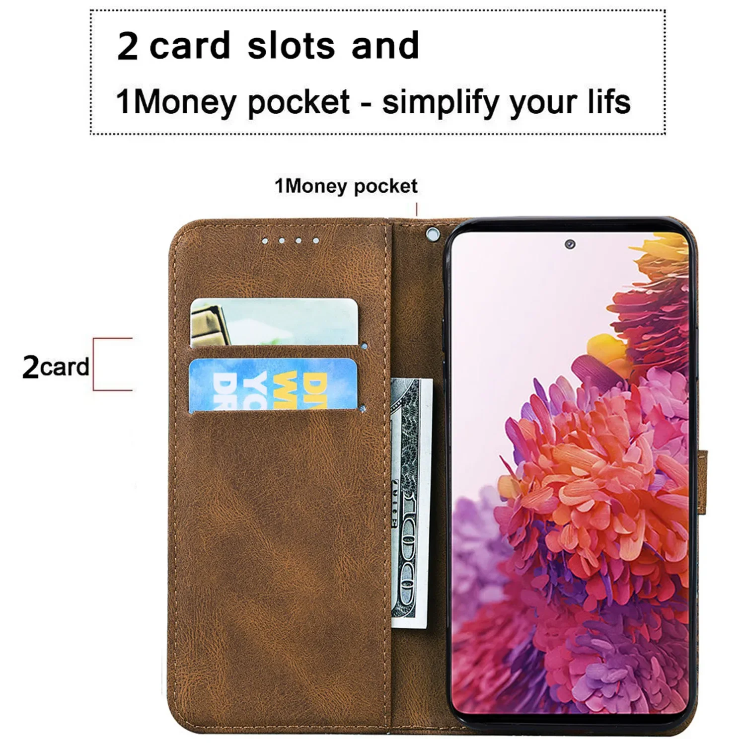 Luxury Leather Flip Wallet Case with Card Slots and Stand Feature