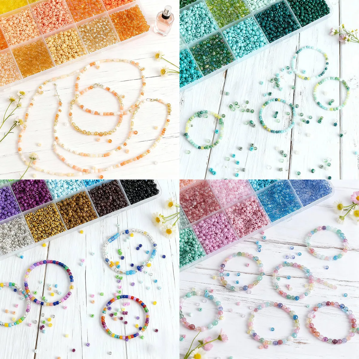 Set mit 5200 Glas Rocailles 3mm in Organizer Box mit 24 Fächern, Perlen Set für DIY Armband Halskette Ohrring Schmuckherstellung Bastelmaterial – Detail 5