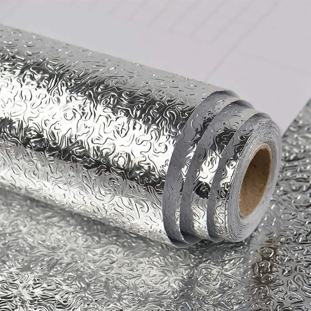 1 Roll Waterproof Aluminum Foil Wallpaper Cabinet Contact Papers Kitchen Oil-proof Self Adhesive Stickers Anti Fouling wall stickers,self adhesive stickers,self adhesive wallpaper,oil proof film