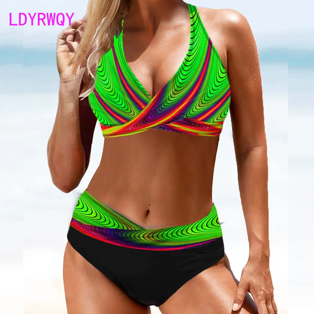 

2023 Bikini Europe and America new sexy split swimsuit women rainbow