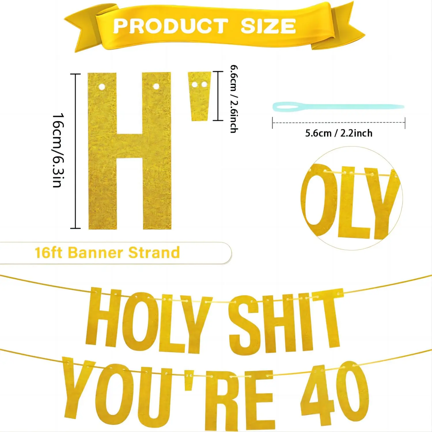 Birthday Banner Gold Glitter Holy Shit You're 40 Party Decor Funny 40th Birthday Party Decorations Supplies 40th Photo Props