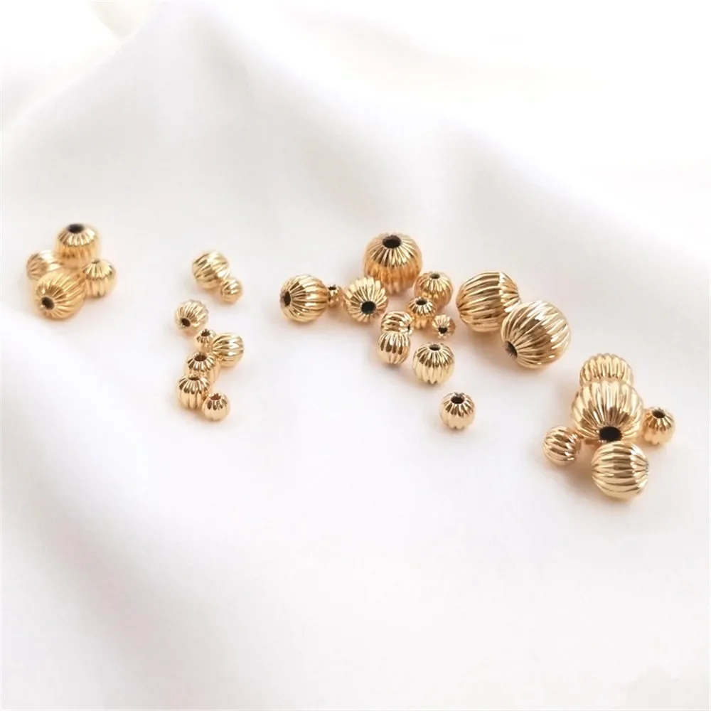 14K 금 도금 황동 랜턴 비즈 수박 비즈 호박 비즈 DIY 수제 루즈 비즈 스트링 첫 번째 주얼리
