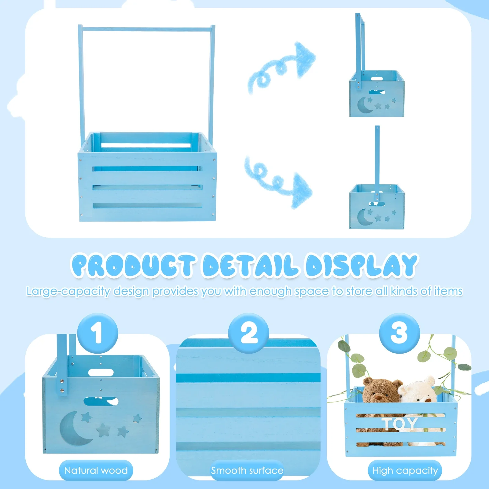 Wood Baby Shower Crate Closet Large Capacity Easy to Install Shower Party Basket with Handle Smooth Baby Clothes Rack for Babies 4