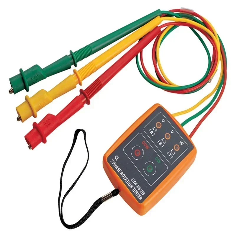 SM852B 3 Phase Rotation Tester Digital Phase Indicator Detector LED Buzzer Sequence Meter Voltage Tester 60V~600V AC
