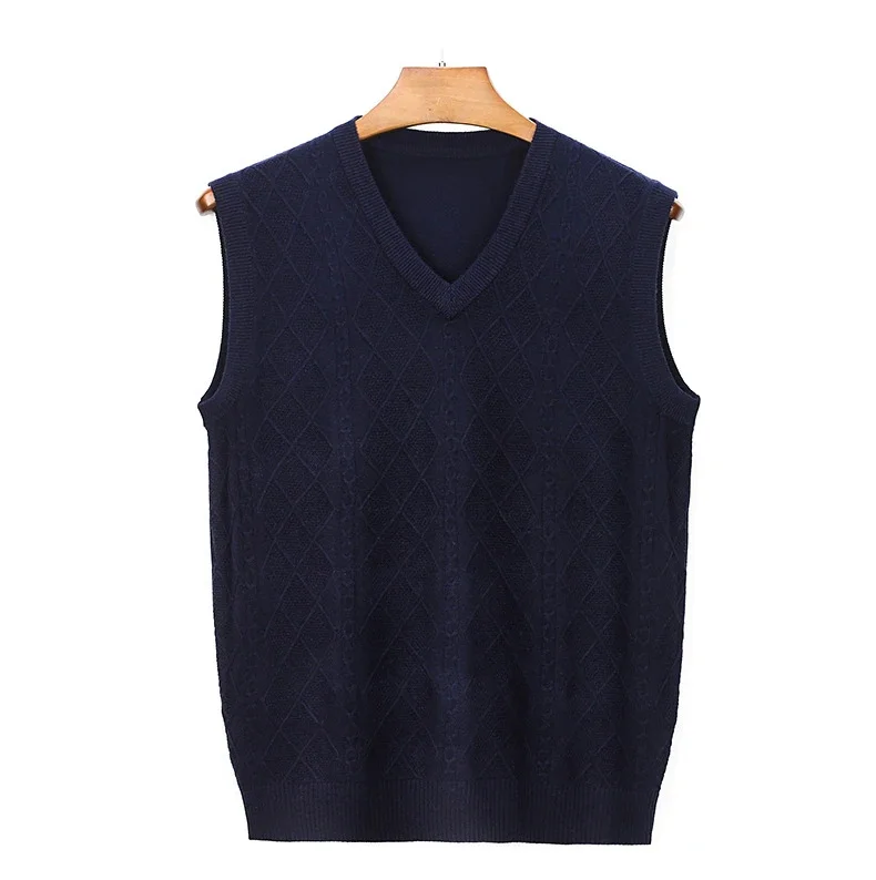 Autumn 2024 and Winter New Men's Wool Vest Business Casual Geometry V-neck Sleeveless Knit Sweater Male Brand Clothes