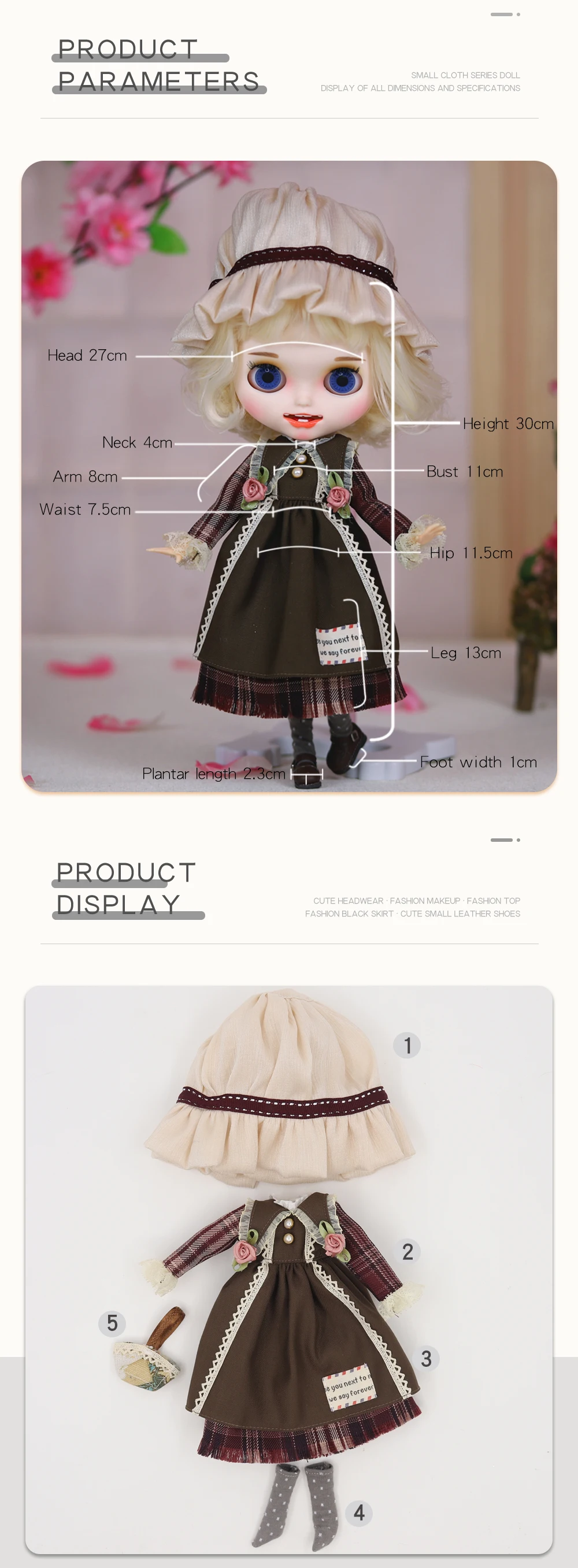 Neo Blythe Doll Vintage Floral Lace Dress with Hat 2