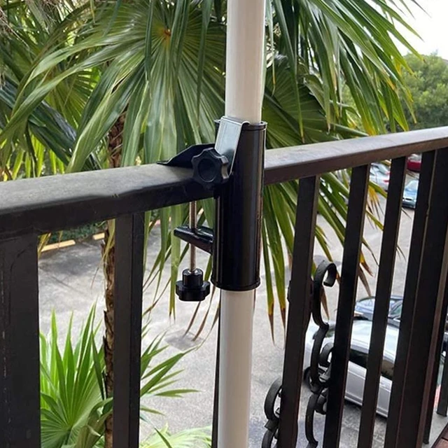 Fém Fekete Esernyő Állvány Klip Napfény Rögzített Bilincs Szerszám Kültéri Erkély Tájkép Kerítés Fedélzeti Székhez