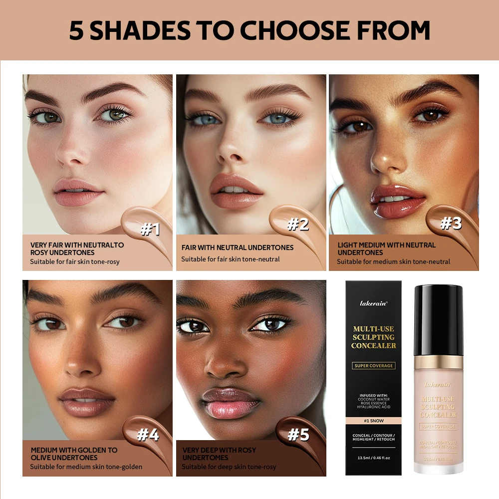 Long-lasting Coverage Concealer Matte Foundation Multi-Use Cream Oil Free Highlight and Retouch Face Makeup Products for Women - 2