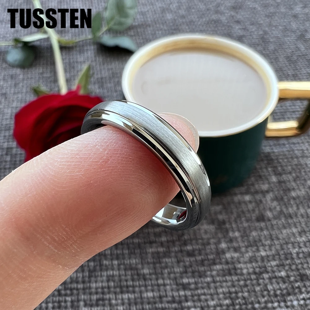 TUSSTEN 남녀공용 클래식 텅스텐 웨딩 밴드, 베스트셀러 반지, 스텝 베벨 컴포트 핏, 4mm, 직송