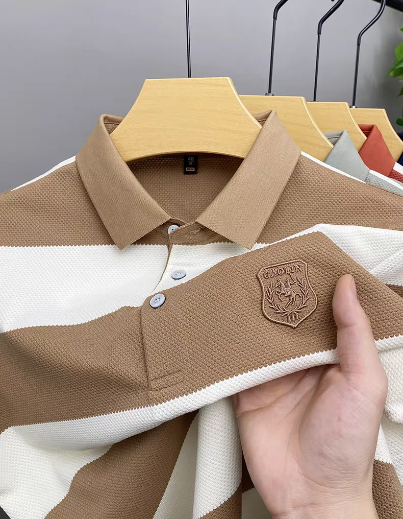 Luxury brand badge embroidered men's short sleeve polo shirt fashion wide stripe color blocked summer breathable casual T-shirt 21 Sce449d07795d49f1bc3ce4dfe3bb22fdo