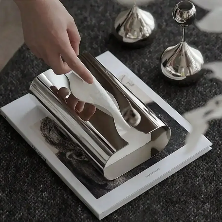 Nordic Stainless Tissue Case Mirror Napkin Holder Silvery Napkin Box Desktop Tissue Box Table Decoration Kitchen Accessories 2