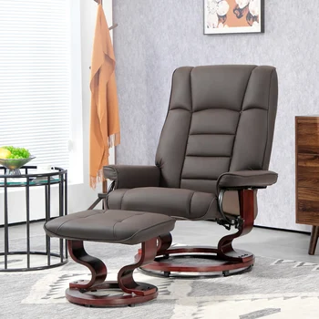 HOMCOM Swivel Recliner with Ottoman, Faux Leather Rocking Chair, Brown 3