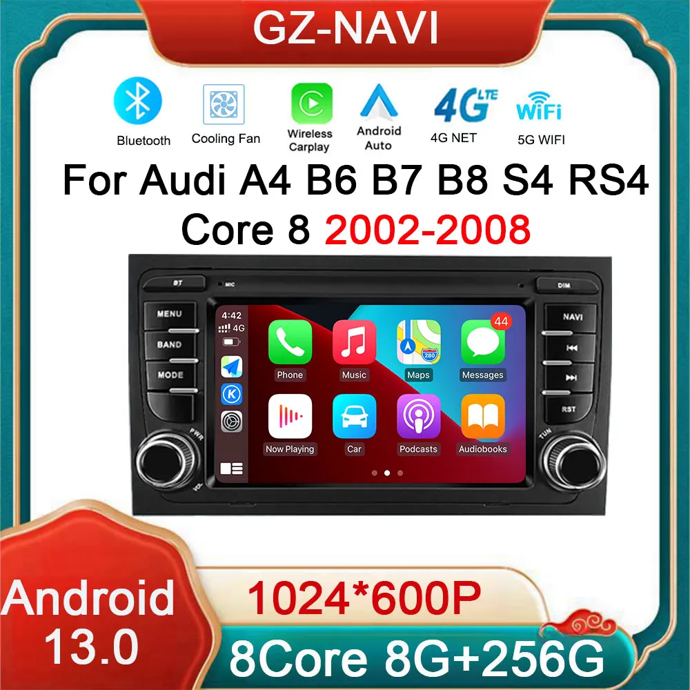 

Автомобильный мультимедийный видеоплеер 7 дюймов для Audi A4 B6 B7 B8 S4 RS4 Core 8 2002-2008 Android 13 DSP GPS невидигация беспроводной Carplay
