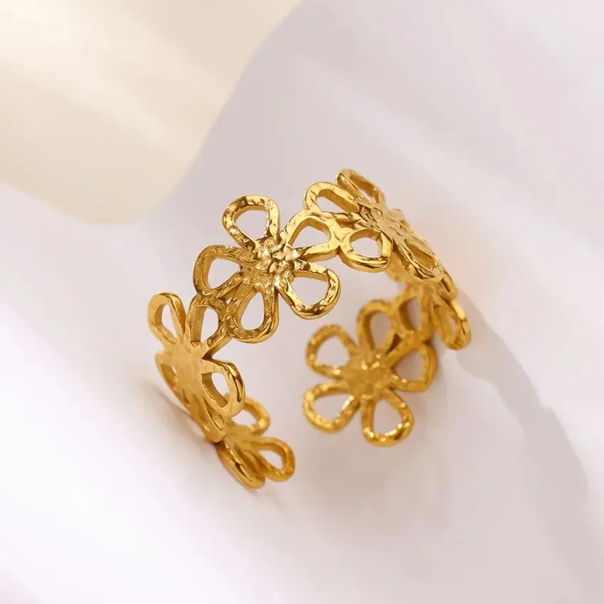 Stainless Steel Hollow Flower Rings For Women