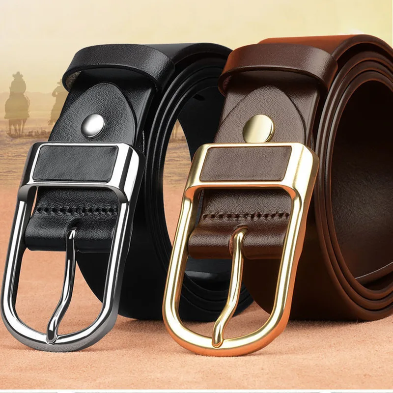 Attoe Cowhide Leather Belts For Men Male Buckle Jeans Waist Belt Mens Black Brown Two Sides Color Belt Ceinture Homme (Belt Length : 105cm, Color : 4c