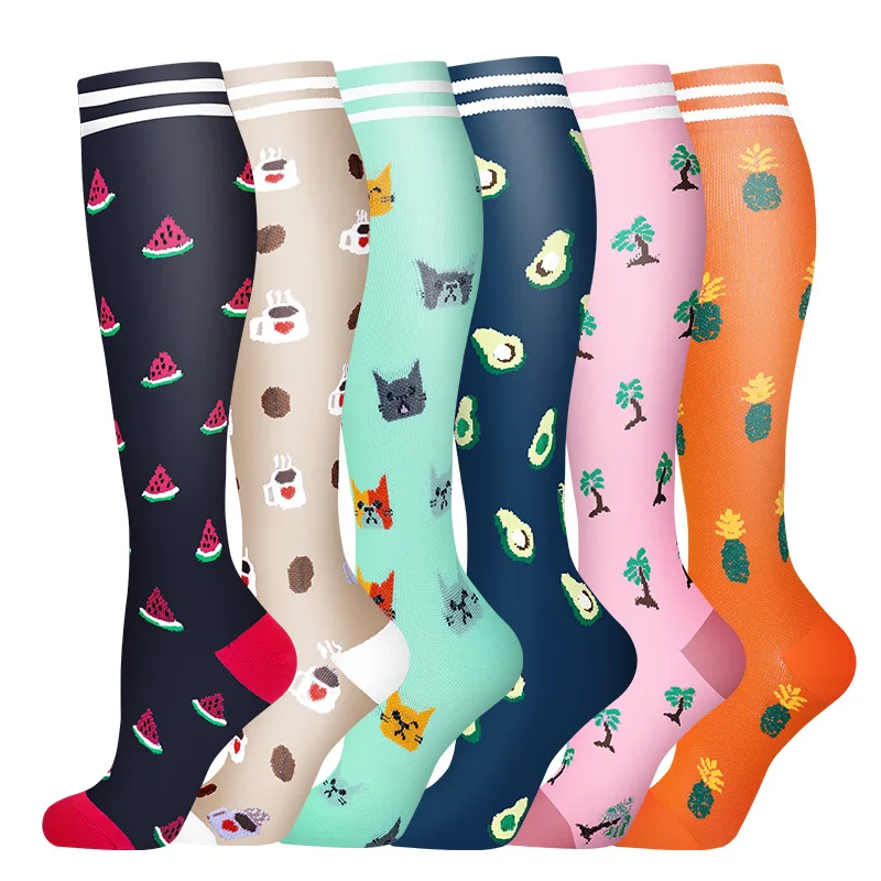 HYSAIXIA Compress Socks 6 Pairs Combination Sports Yoga Socks Compression Stockings Calf Pressure Fruit Pattern New Christmas compression socks