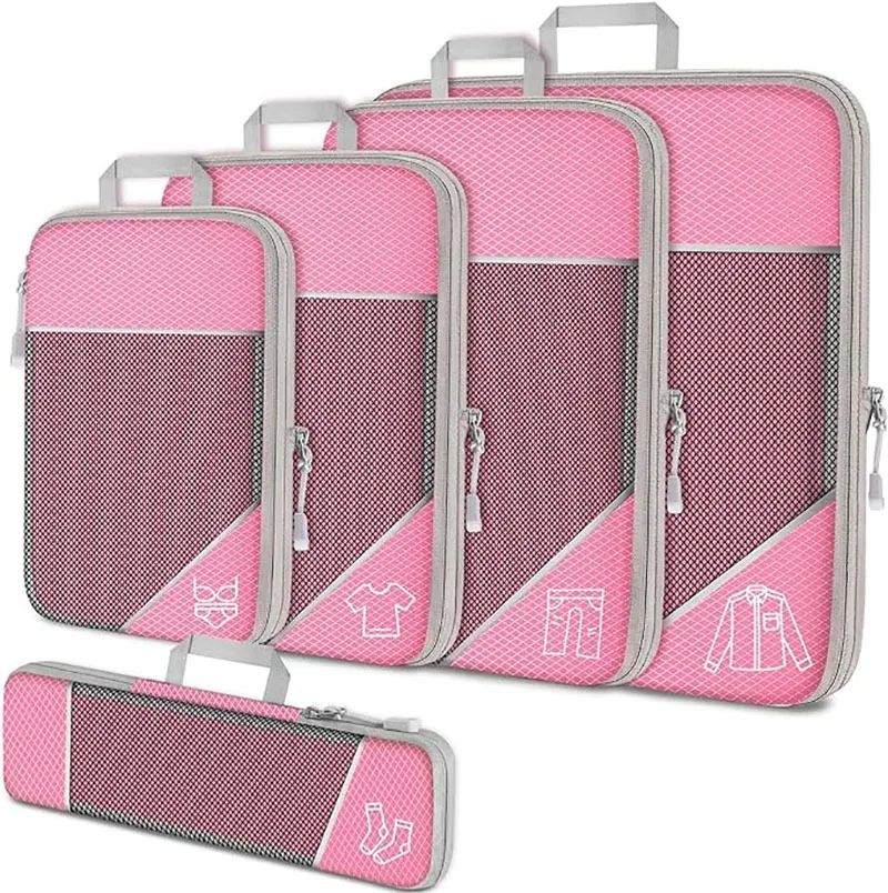 Travel Essentials: 5-Piece Compressed Packing Cubes Organizer Set with Shoe Bag