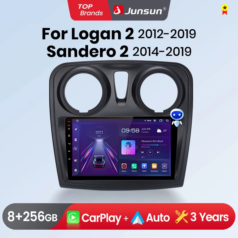 Junsun CarPlay Android Auto Car Radio for Renault Logan 2 Sandero GPS Intelligent Systems Multimedia Autoradio