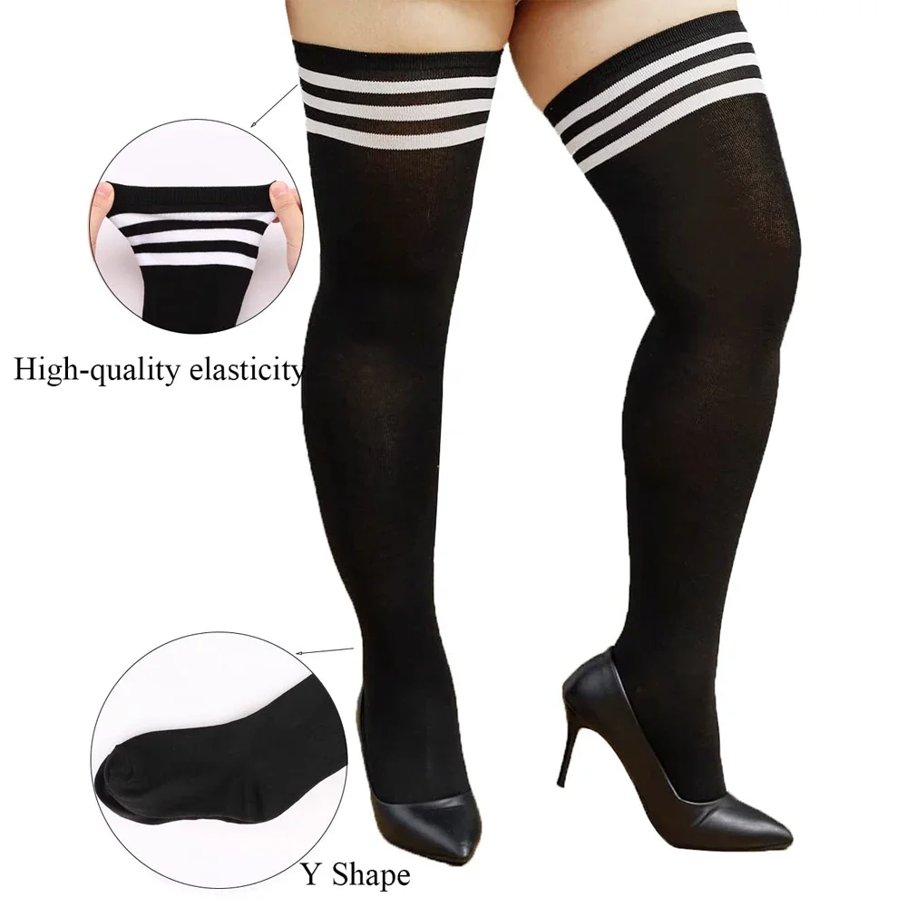 1Pair Plus Size Womens Thigh High Socks for Thick Thighs- Extra Long Striped Thick Over the Knee Socks- Leg Warmer Boot Socks 3