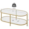 Coffee Table Oval Gold Glass 2-Tier Coffee Table, 42-Inch,   With Storage Shelves and Metal Frame,Living Room Coffee Table 5