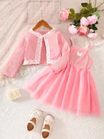Spring Summer Baby Girl Clothes Sets Lace Ribbed Jacket Coat And Butterfly Mesh Dress Two-piece Set For Toddlers Baby Girls