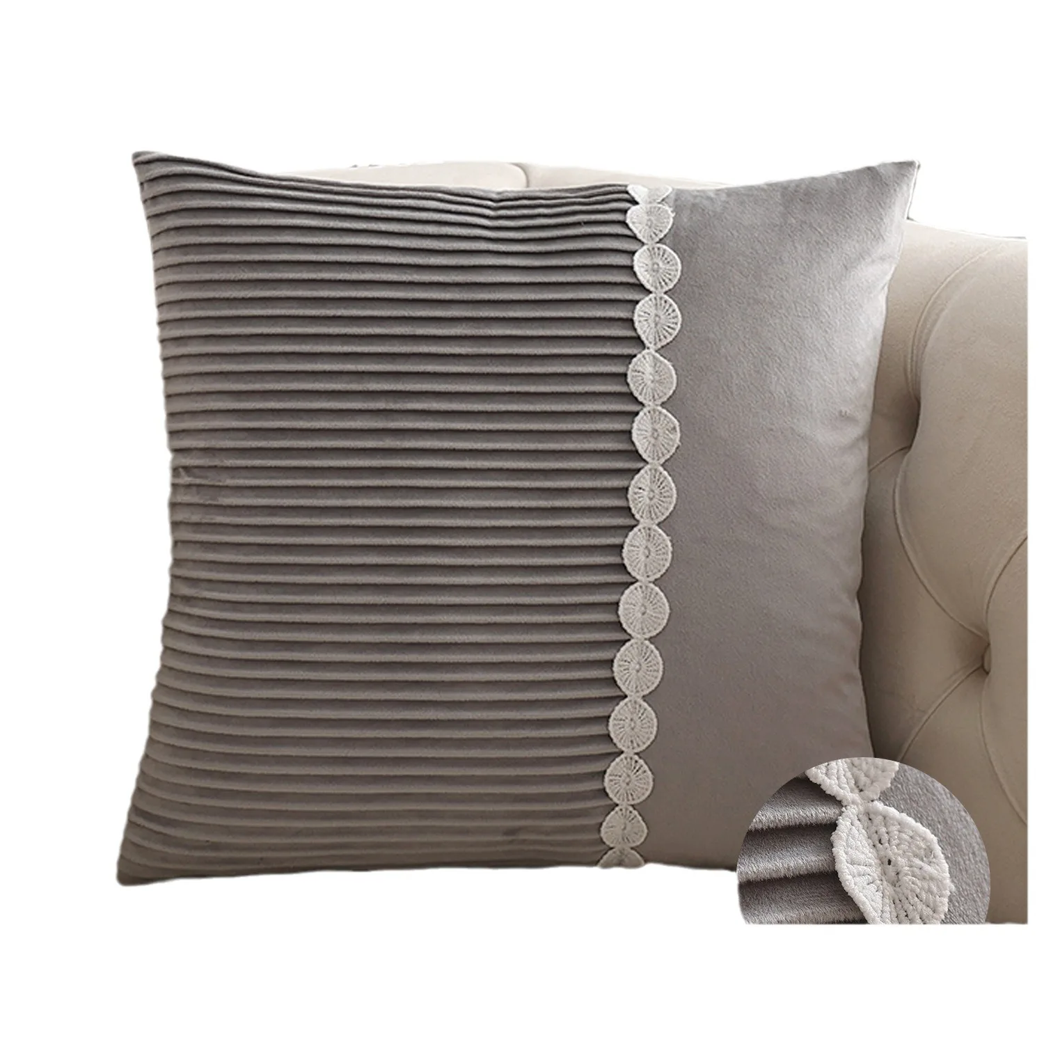 Geknitterte Patchwork-Spitzenkissenbezüge mit Streifenmuster, weiche Samt-Luxus-Dekokissenhüllen für Heimdekoration, Bett, Sofa – Detail 13