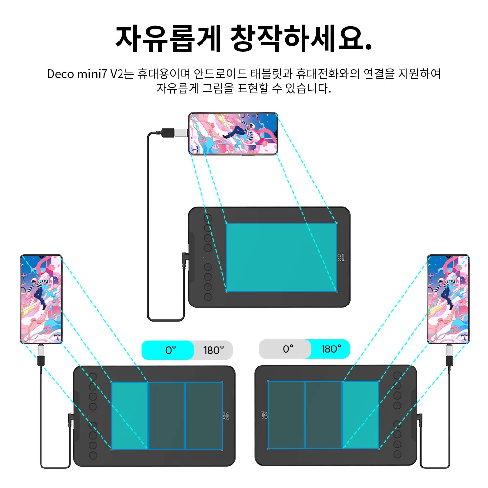XPPen 디지털 드로잉 태블릿, 안드로이드, 맥, 윈도우, 크롬용, 7*4.3 인치, 16K 압력 레벨 그래픽, Deco Mini7 V2, 8 키