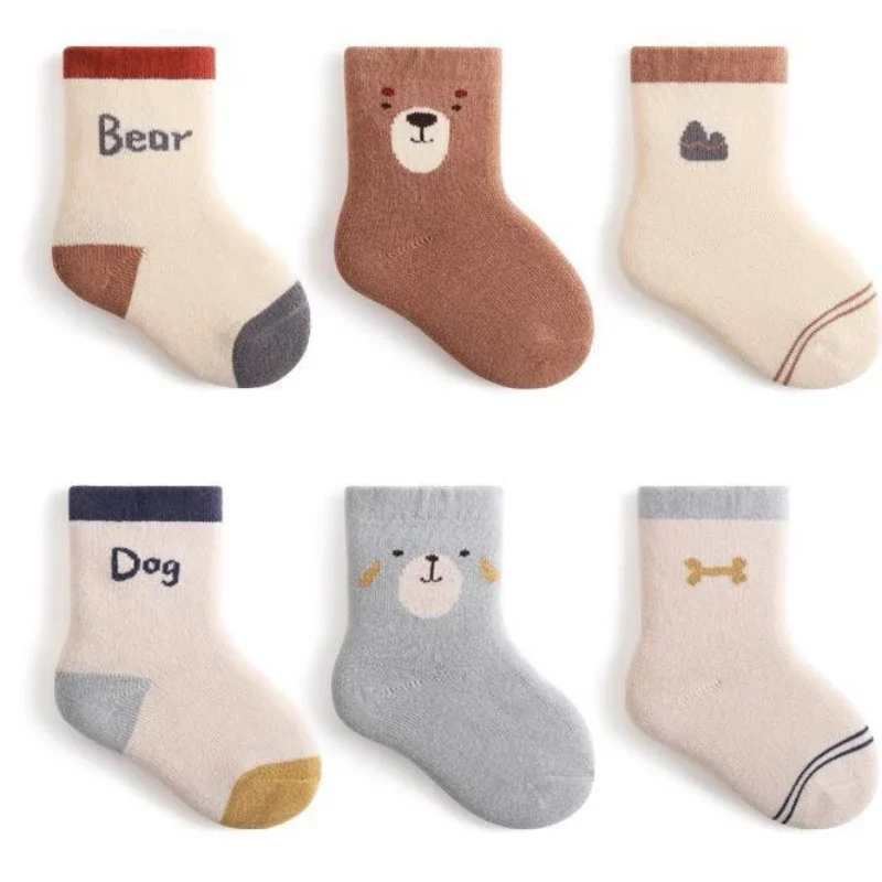 

3 Pairs Thick Warm Kids Korean Socks Baby Middle Tube Stockings Long Socks Infant Toddler Boys Girls Thermal Mid Calf Socks