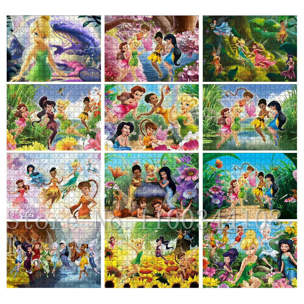 

Disney Faries Tinker Bell Jigsaw Puzzles Fawn Silvermist Rosetta Iridessa Cartoon Wooden Puzzles for Children Education Toys