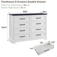 8 Drawers Dresser Chests for Bedroom,52" Wide Wood Rustic Chest of Drawers with Metal Handle,Natural Texture,Drawer Organizer 2