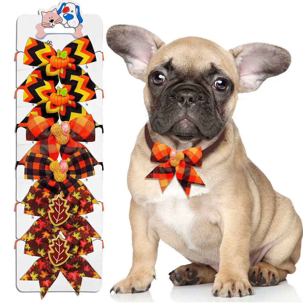

Украшение на День Благодарения, галстук-бабочка для домашних животных, бант, кленовый лист, регулируемый ошейник для маленьких собак, праздничное ожерелье для кошек, аксессуары для домашних животных