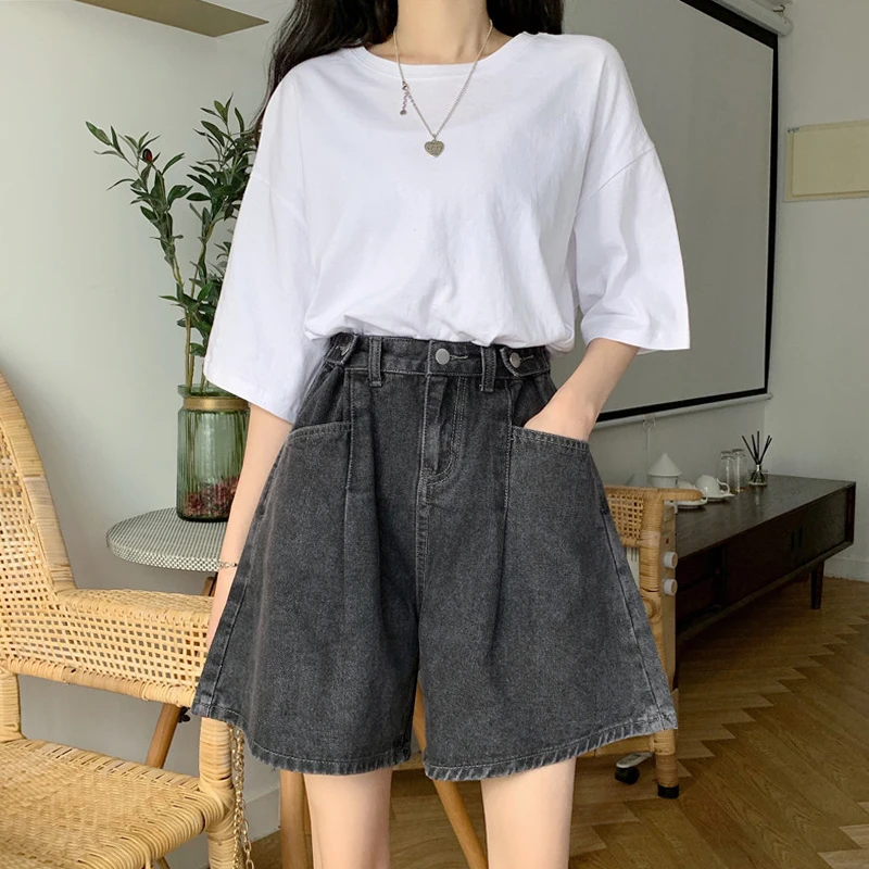 

Large Denim Shorts Women's Summer Thin Wide Leg Curled Quarter Pants High Waist Slim Straight Leg Fat Sister Hot Pants